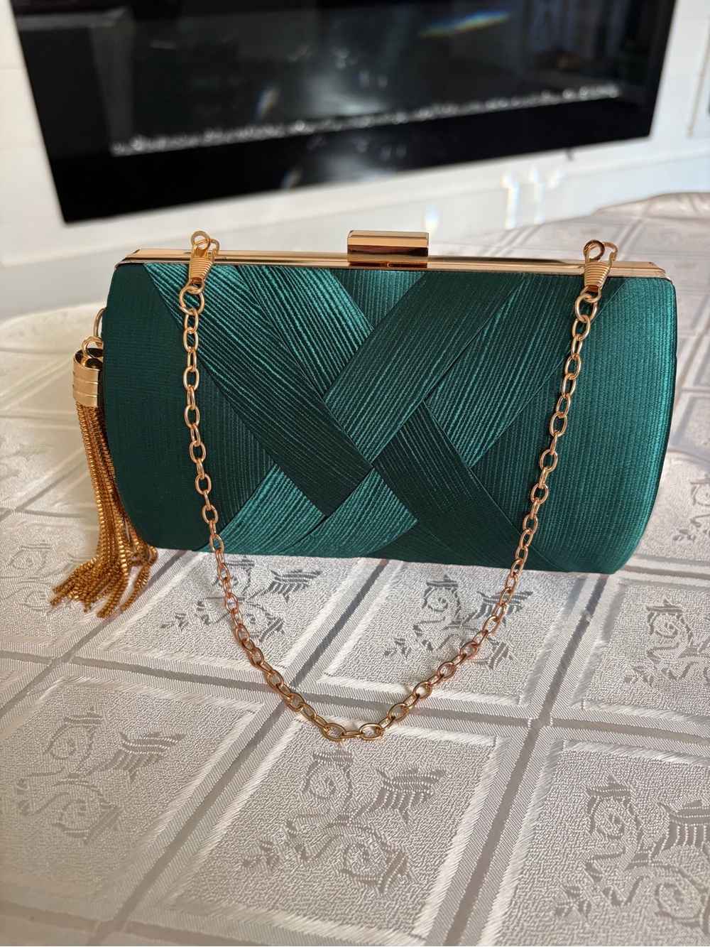Emerald Green Evening Clutch with Gold Chain